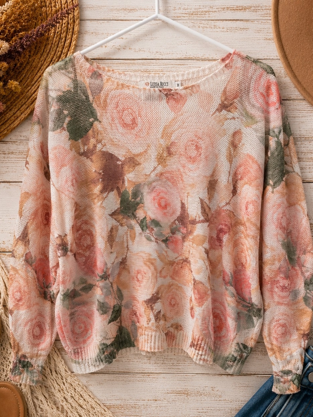 Luisa Ricci Italy Floral Knit Sweater M Boho Romantic